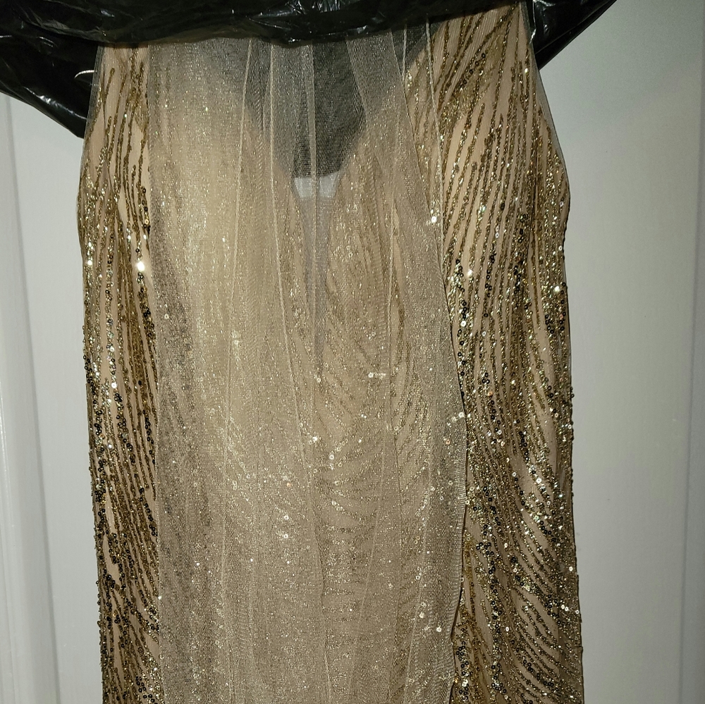 Fitted Sequin Gold Gown